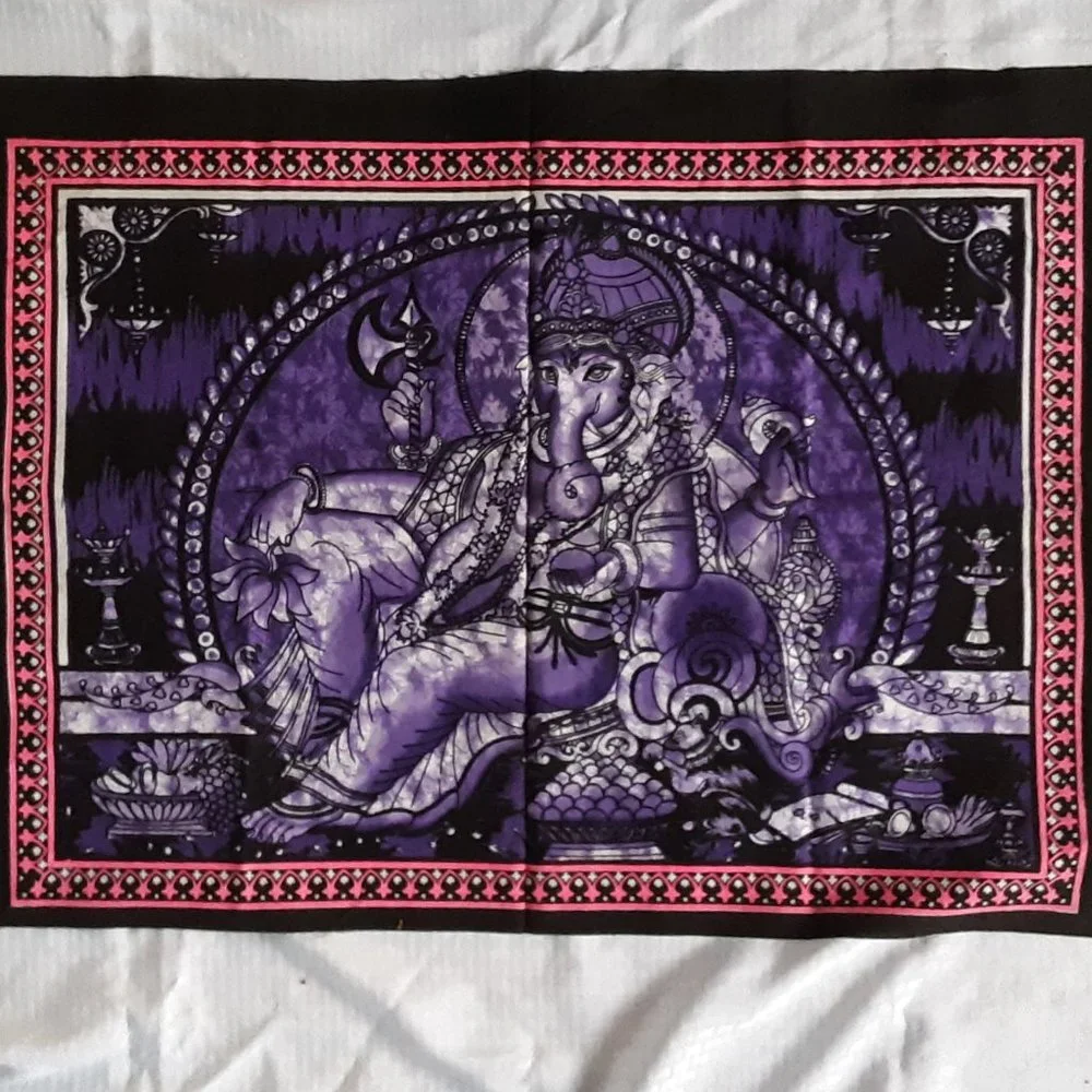 Hindu Ganesh Tapestry Wall Hanging Screen Printed Cotton 31.5